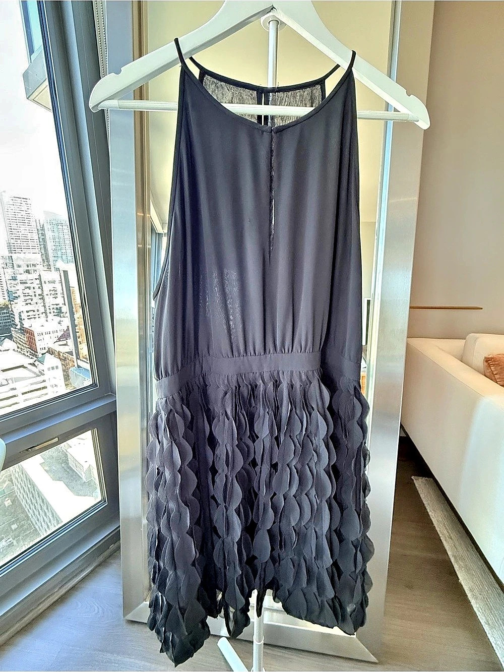 Diane von Furstenberg Halter Dress with Petal Skirt, Size 12, Black